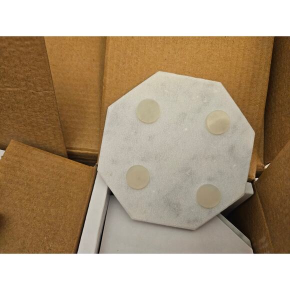 NIB D'Eco White Carrara Marble Coasters & Rose Gold Coaster Holder, Set of 5 - Picture 5 of 13